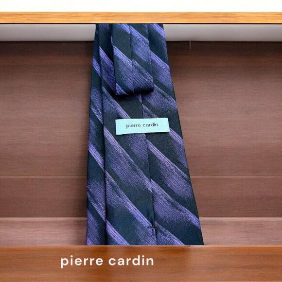 Pierre Cardin 100% Silk Purple Blue & Black Men's Tie - Picture 2 of 4